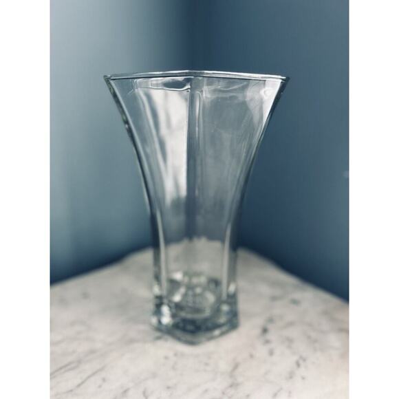 Hoosier Glass Vase 10” Tall Hexagon 6 4041 Clear Heavy Flowers Bouquet Solid - Picture 1 of 14